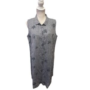 Karyn Seo Women's Linen Dress Large‎ Embroidered  Roses Flower Karyn  Blue